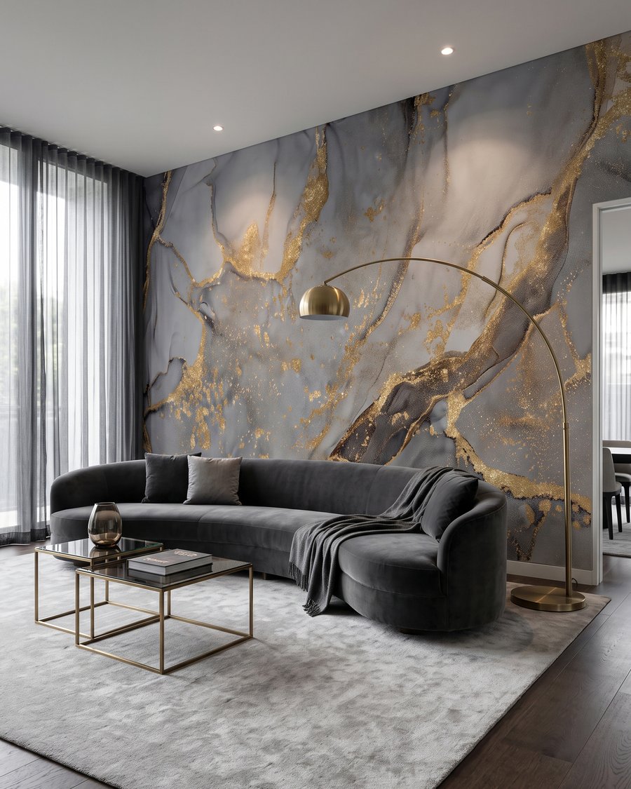 Goldspuren zwischen dunklen Adern in einem Interieur