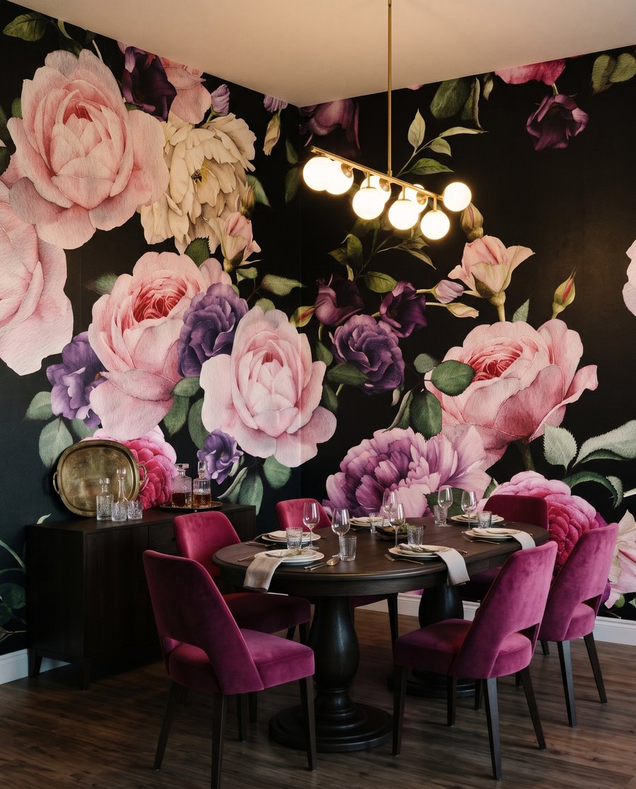 Rosen auf nachtschwarzem Grund in einem Interieur
