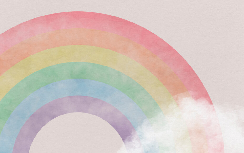 Regenbogen in sanftem Aquarell — ganzes Design