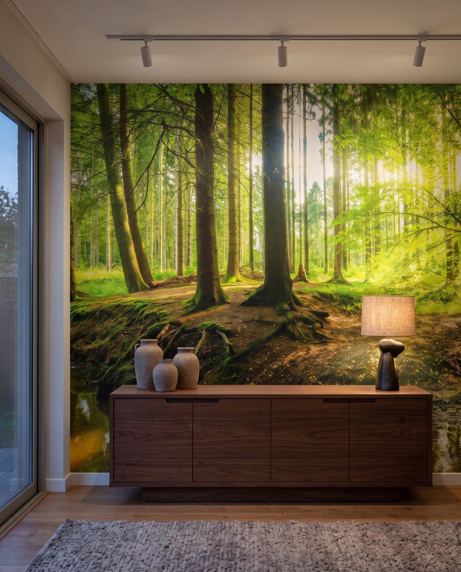 Lichtspiel am Waldbach in einem Interieur