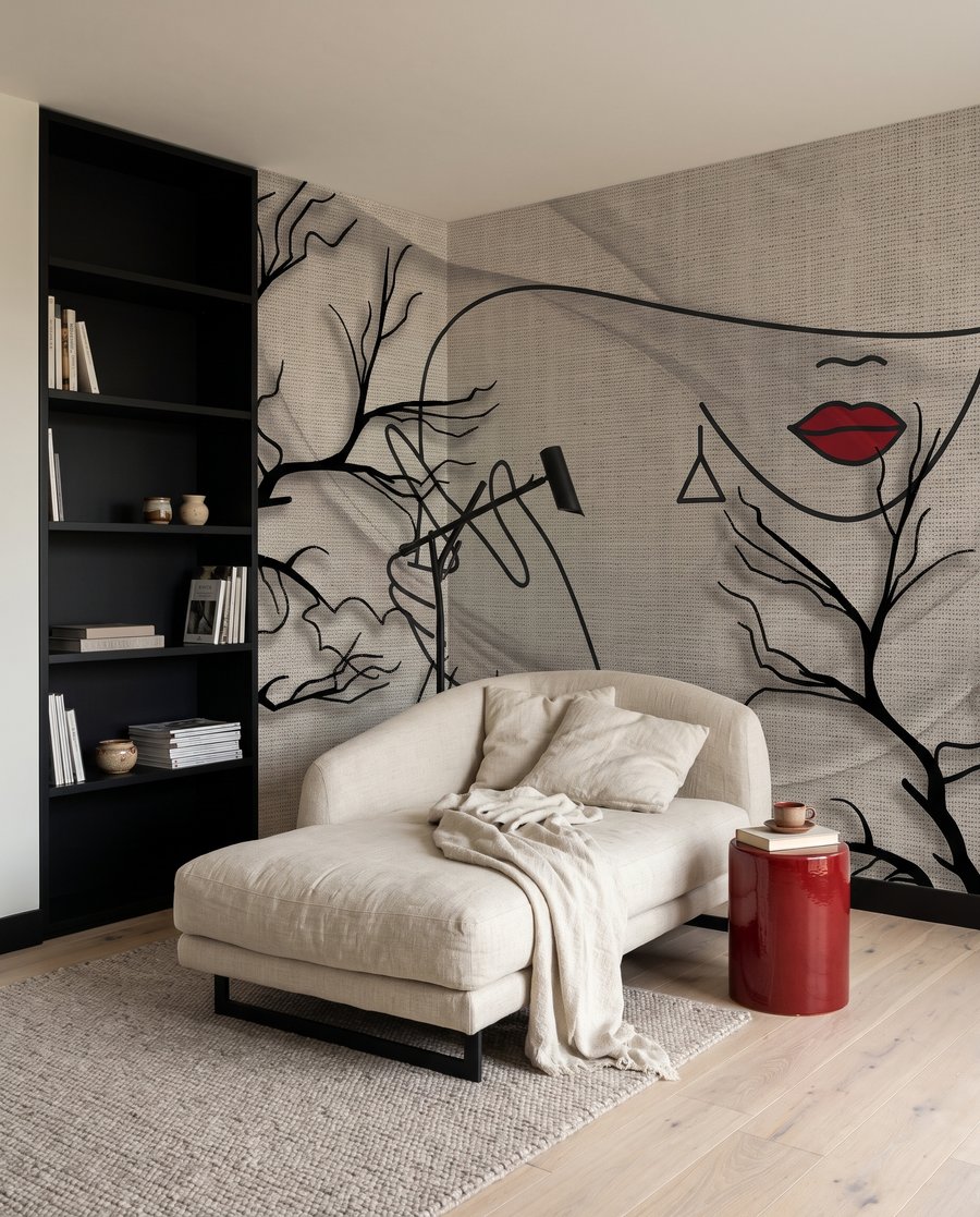 Gesicht zwischen Zweigen in einem Interieur