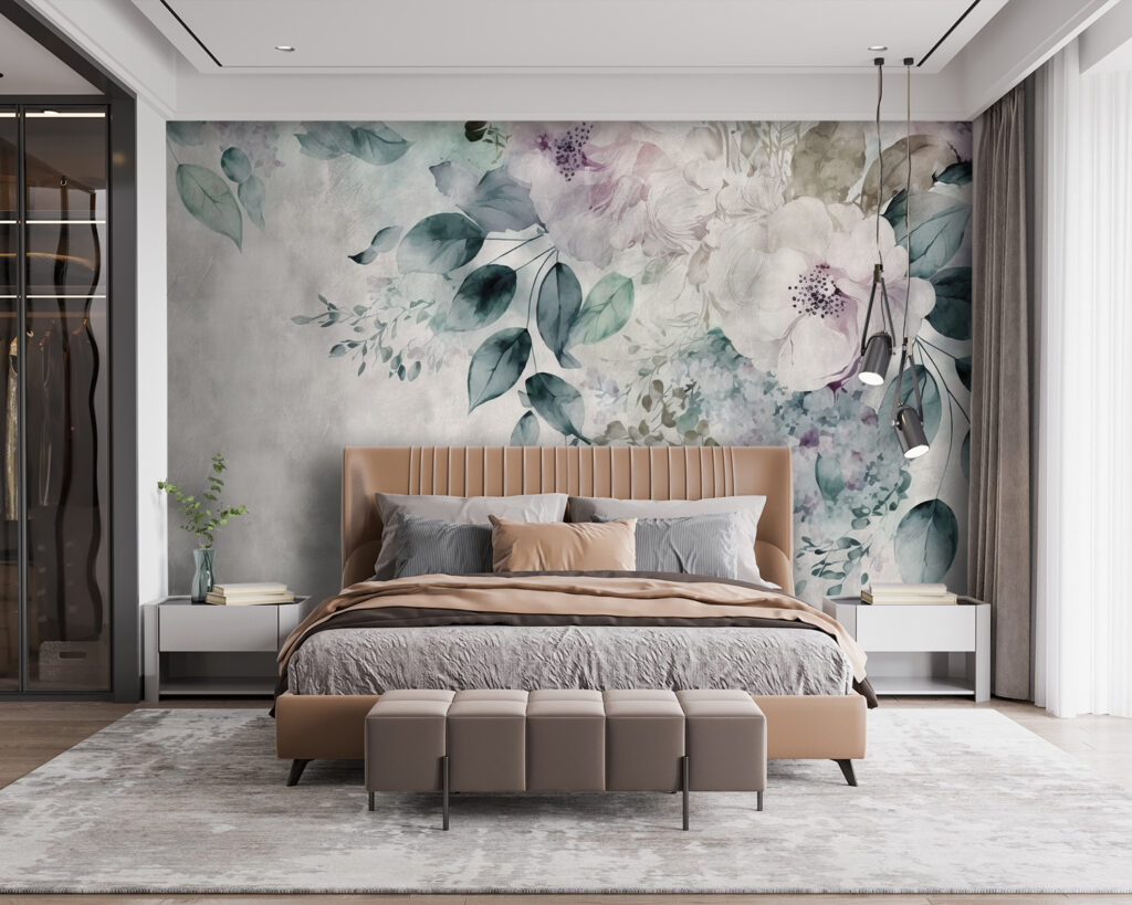 Blüten im grauen Dunst in einem Interieur