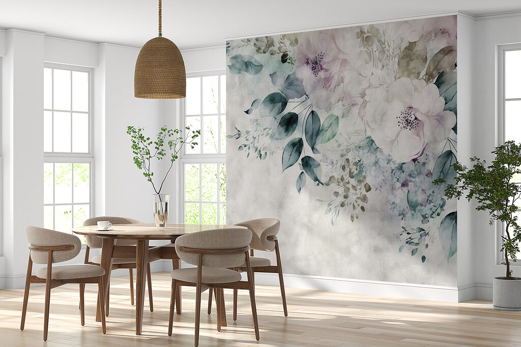 Blüten im grauen Dunst in einem Interieur
