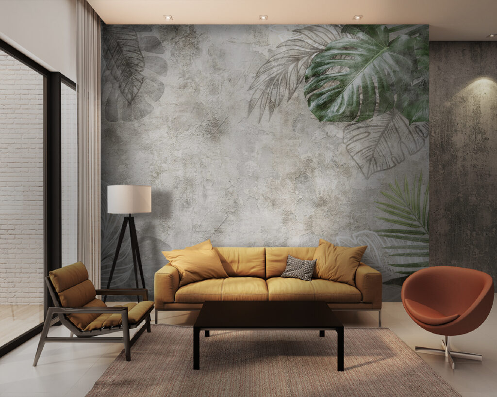 Blattkonturen auf alter Wand in einem Interieur