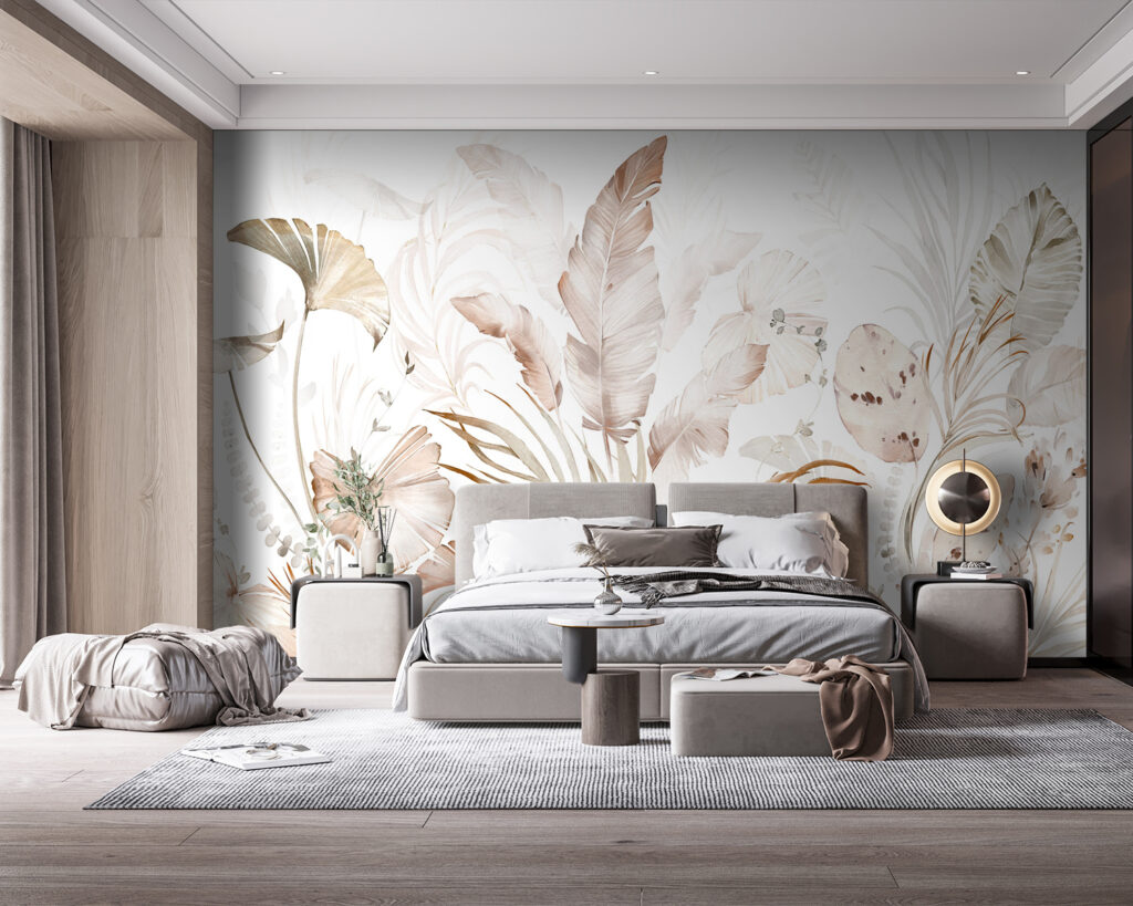 Blattfächer in Sandtönen in einem Interieur