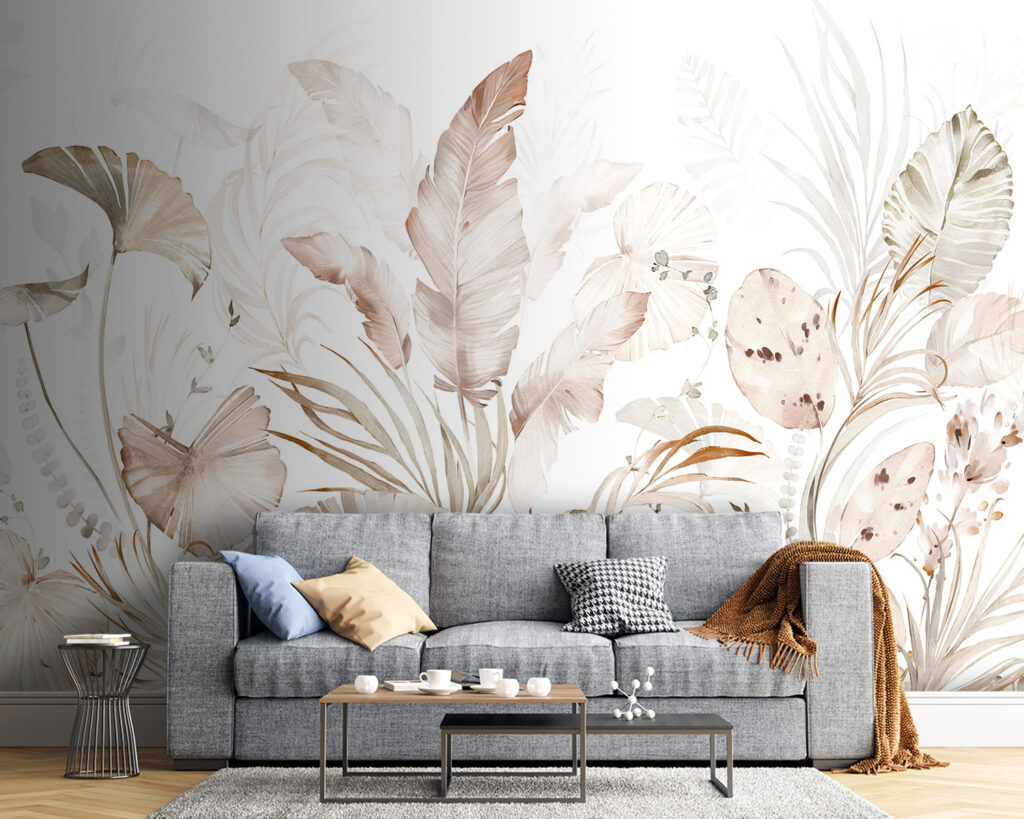 Blattfächer in Sandtönen in einem Interieur