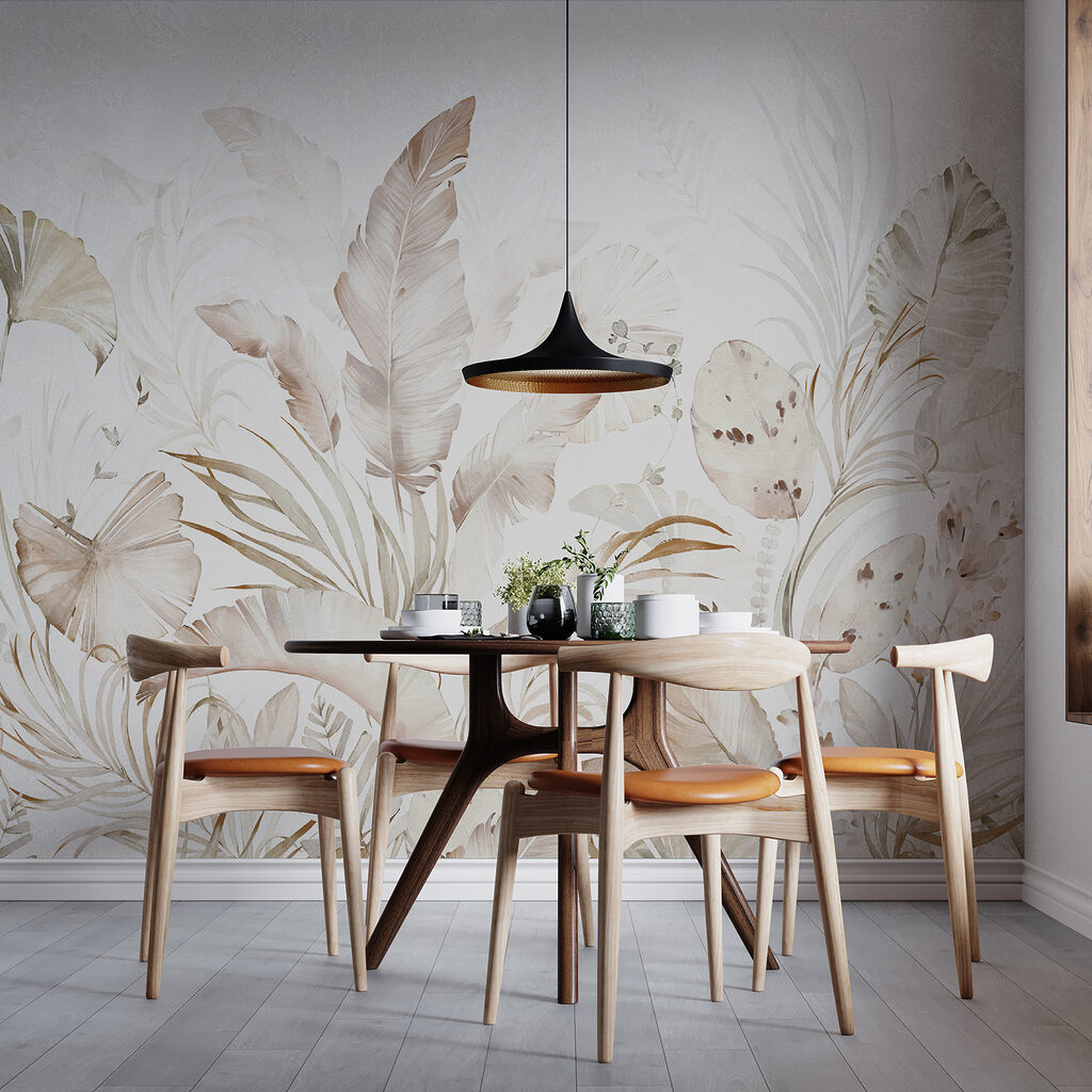 Blattfächer in Sandtönen in einem Interieur