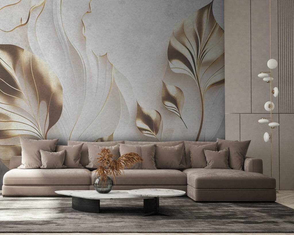 Goldene Blätter, weiße Falten in einem Interieur