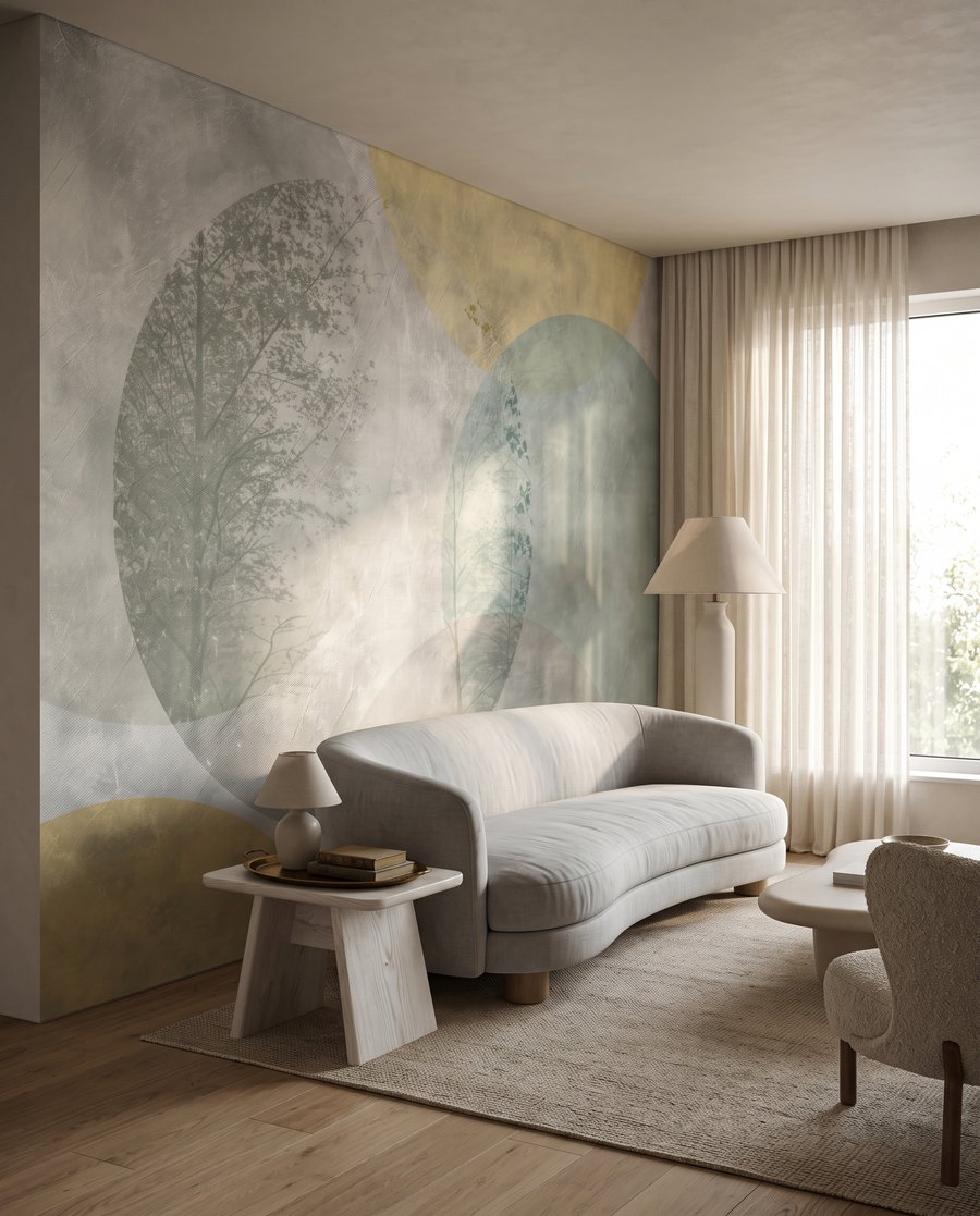 Kreise in verwittertem Pastell in einem Interieur