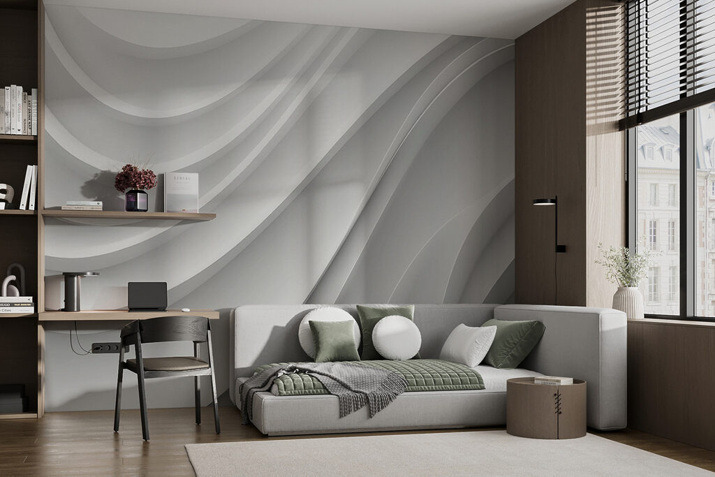 Fließende weiße Falten in einem Interieur