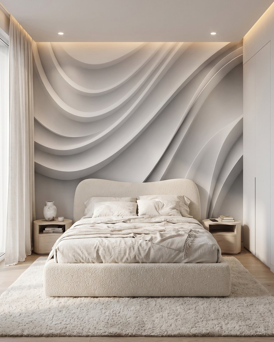 Fließende weiße Falten in einem Interieur