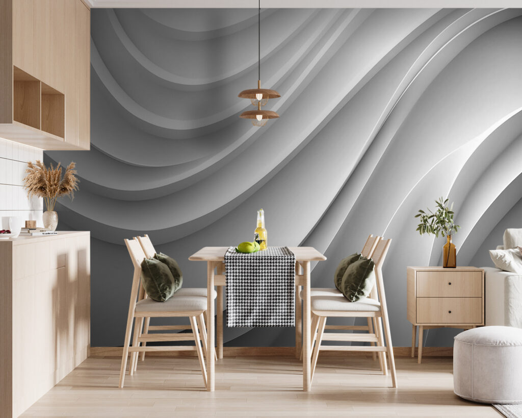 Fließende weiße Falten in einem Interieur