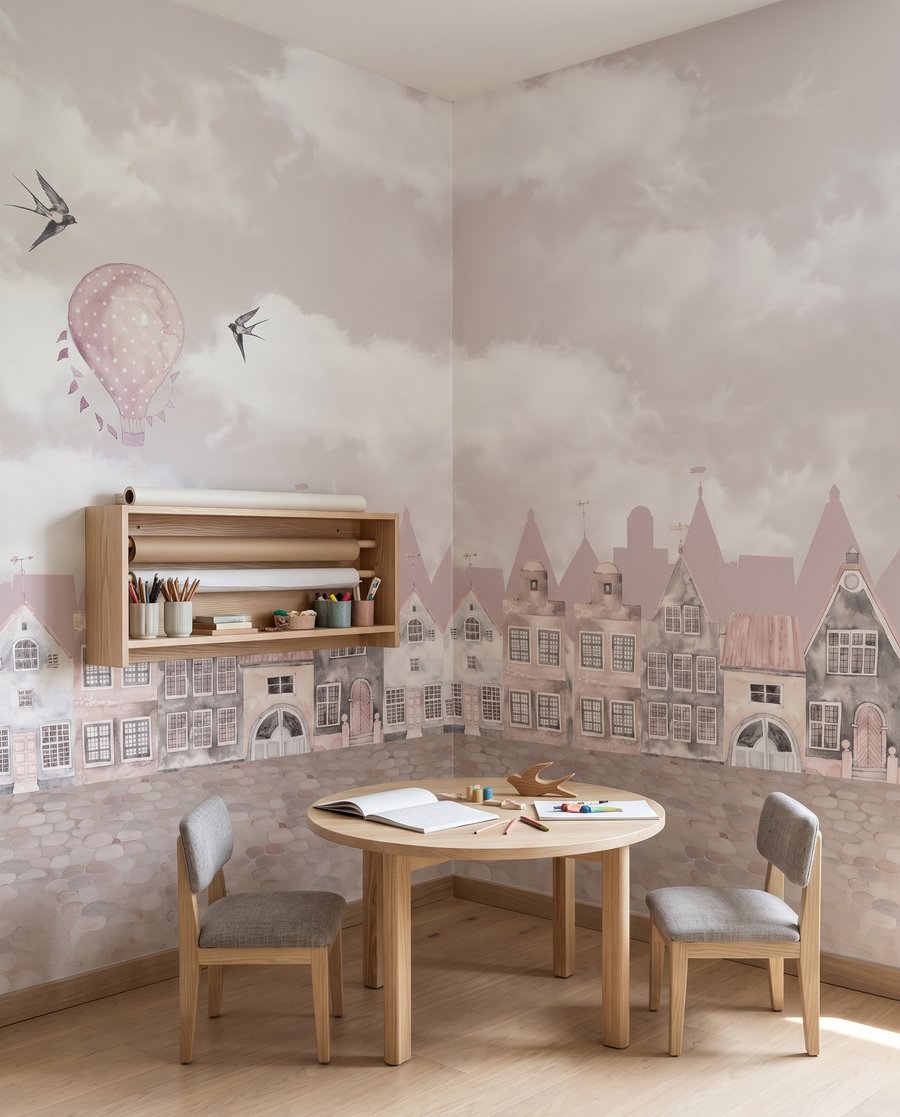 Rosa Häuser unter Wolken — Interieur 5