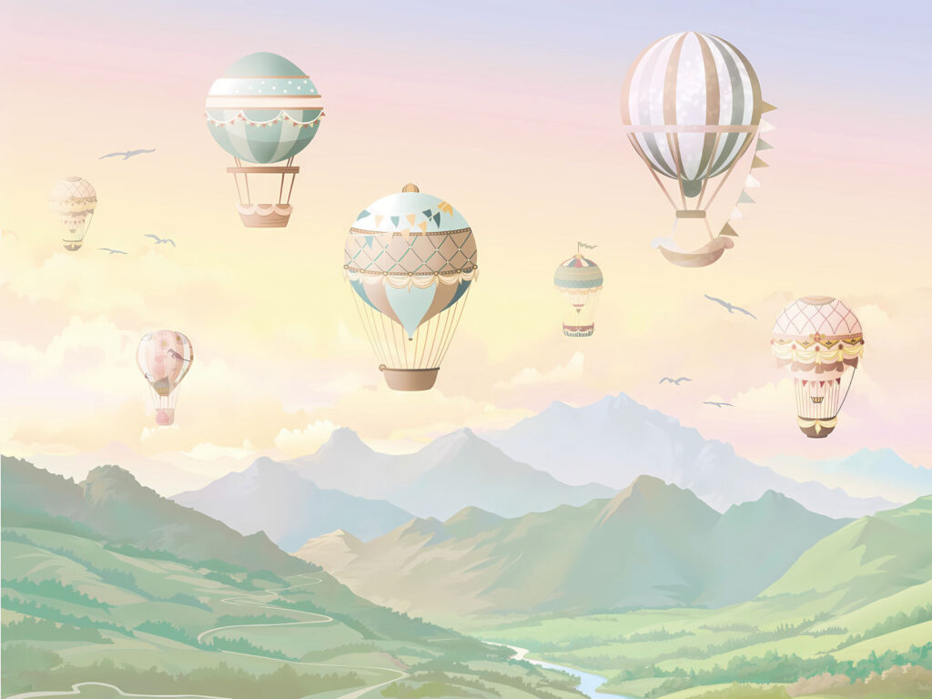 Ballons über sanften Hügeln — ganzes Design