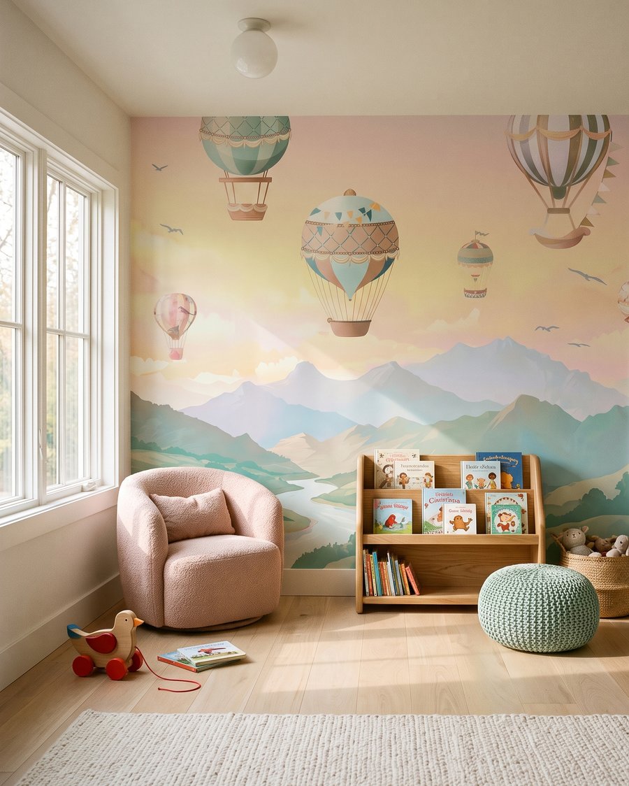 Ballons über sanften Hügeln in einem Interieur