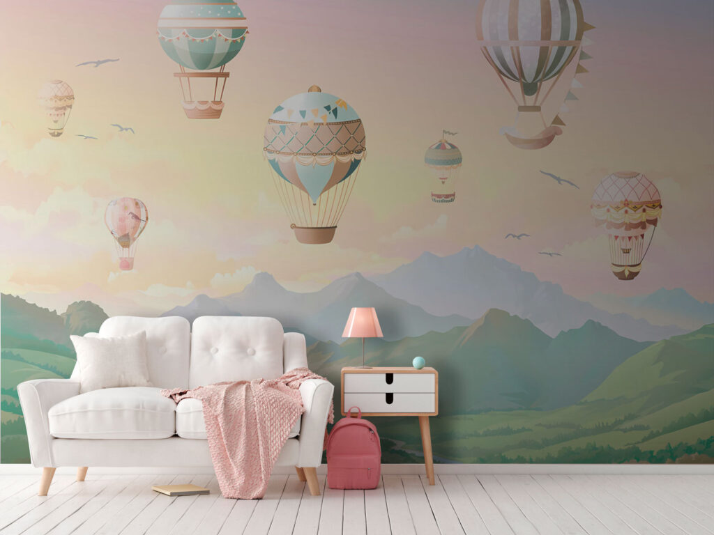 Ballons über sanften Hügeln in einem Interieur