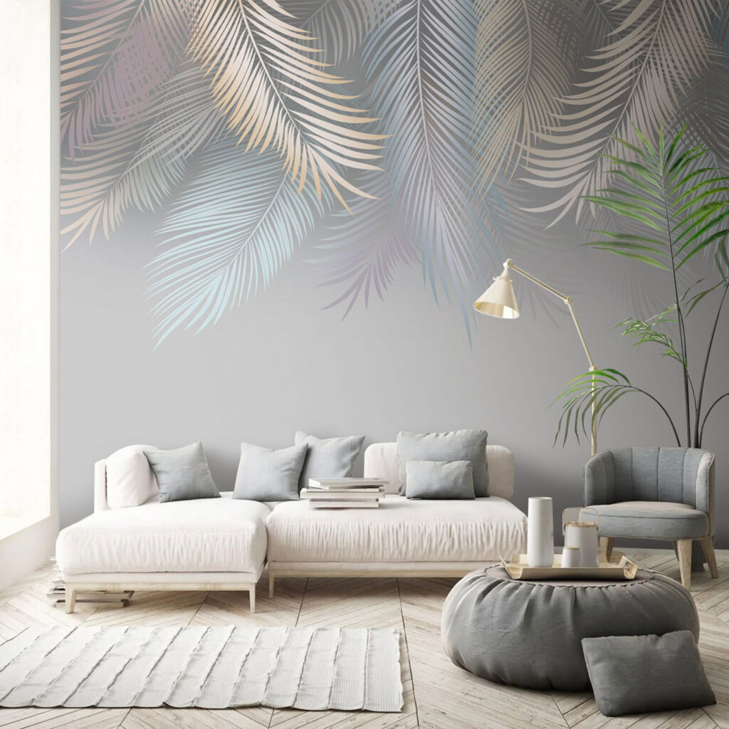Helle Palmwedel in Stille in einem Interieur