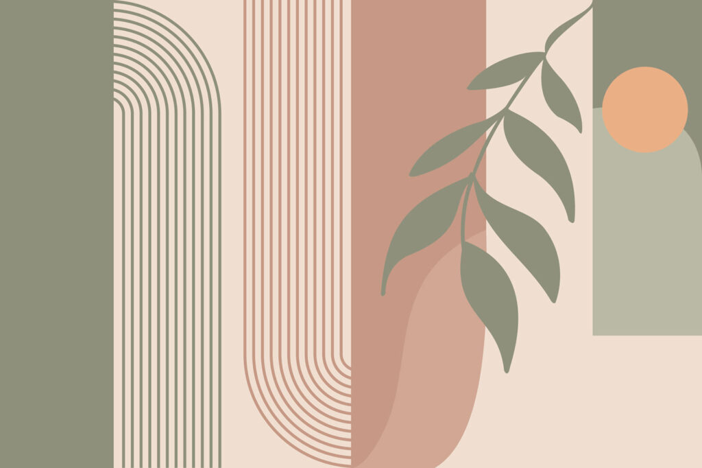 Blattzweig zwischen Bögen — ganzes Design