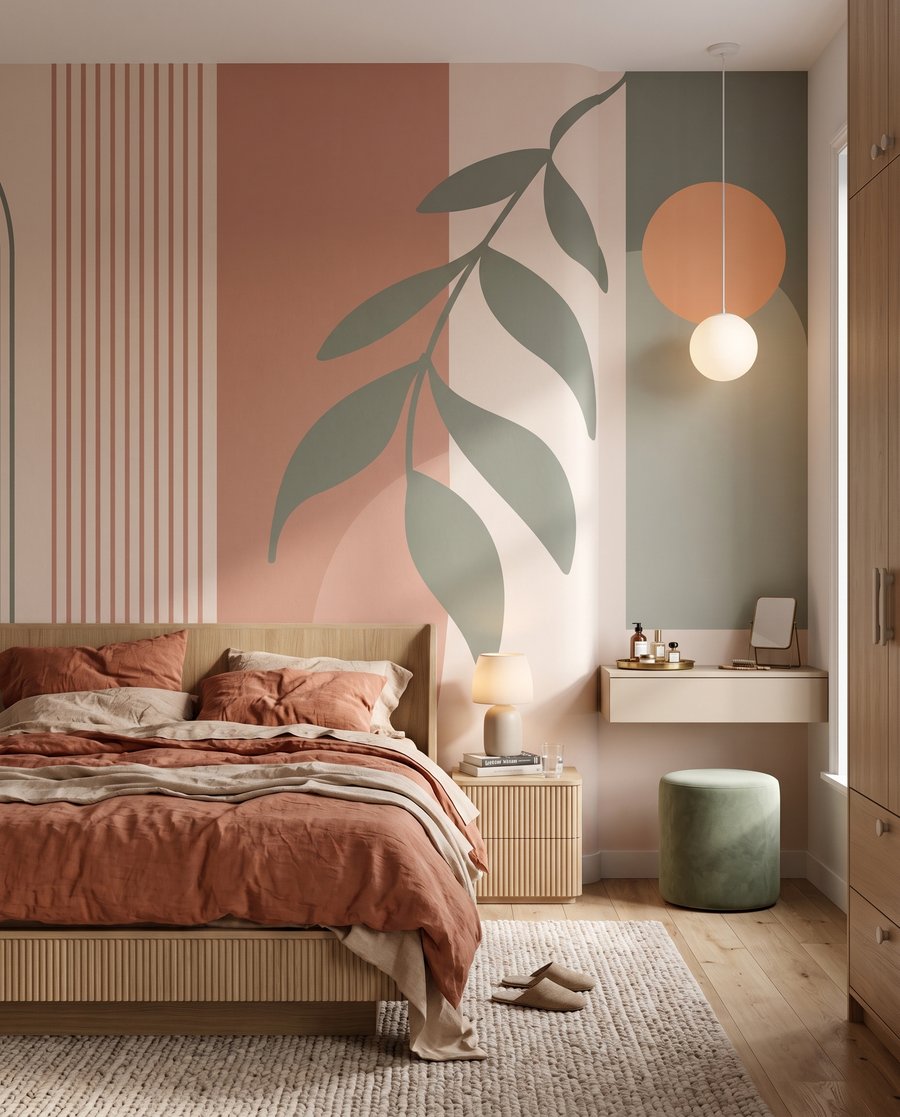 Blattzweig zwischen Bögen in einem Interieur