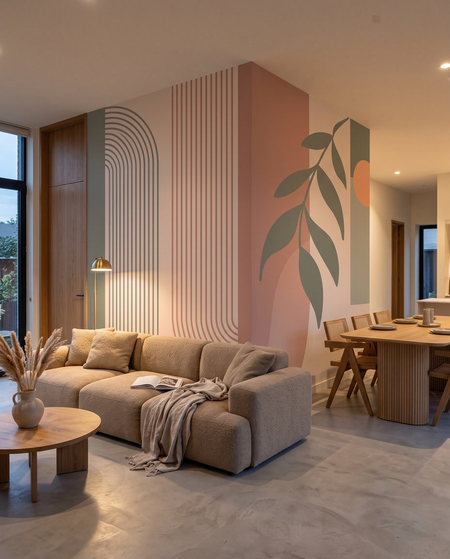Blattzweig zwischen Bögen in einem Interieur