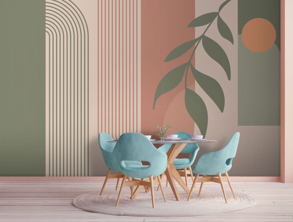 Blattzweig zwischen Bögen in einem Interieur