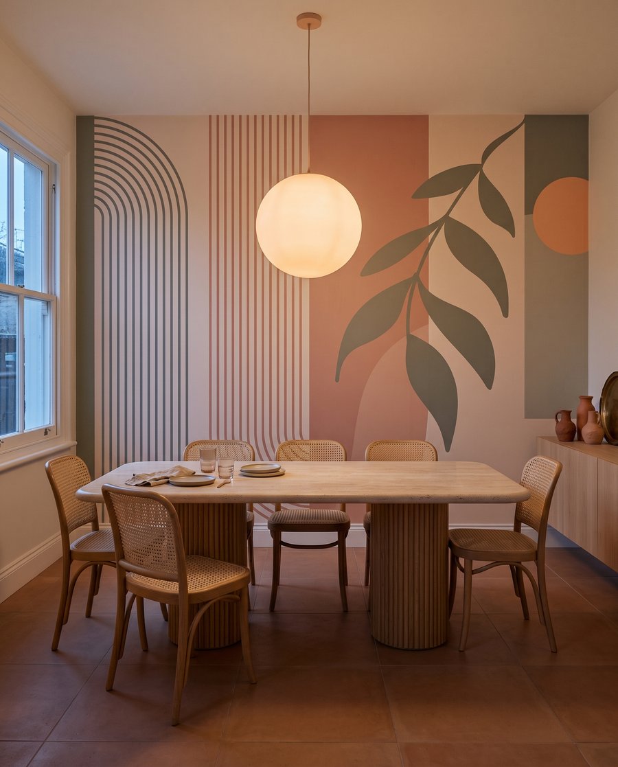Blattzweig zwischen Bögen in einem Interieur