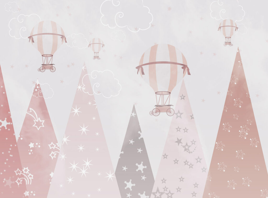 Ballons zwischen rosa Gipfeln — ganzes Design