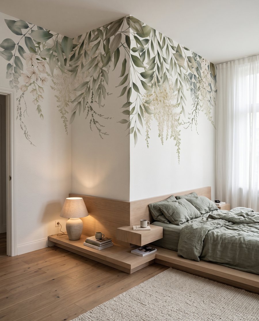 Hängende grüne Blättchen in einem Interieur