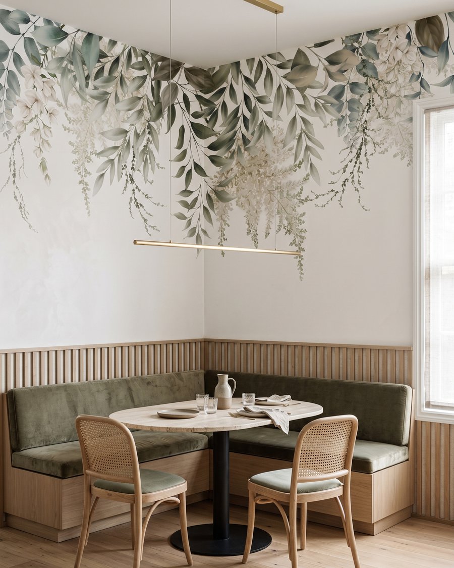 Hängende grüne Blättchen in einem Interieur