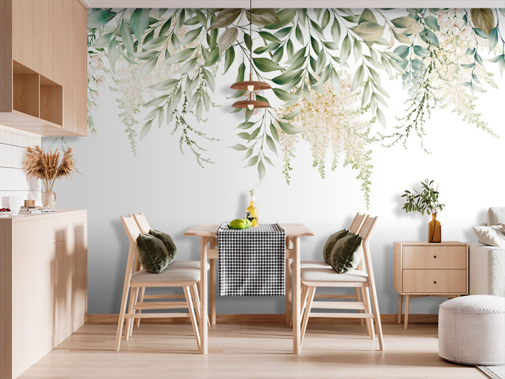 Hängende grüne Blättchen in einem Interieur