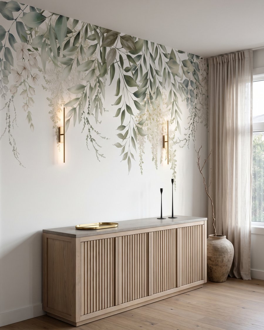 Hängende grüne Blättchen in einem Interieur