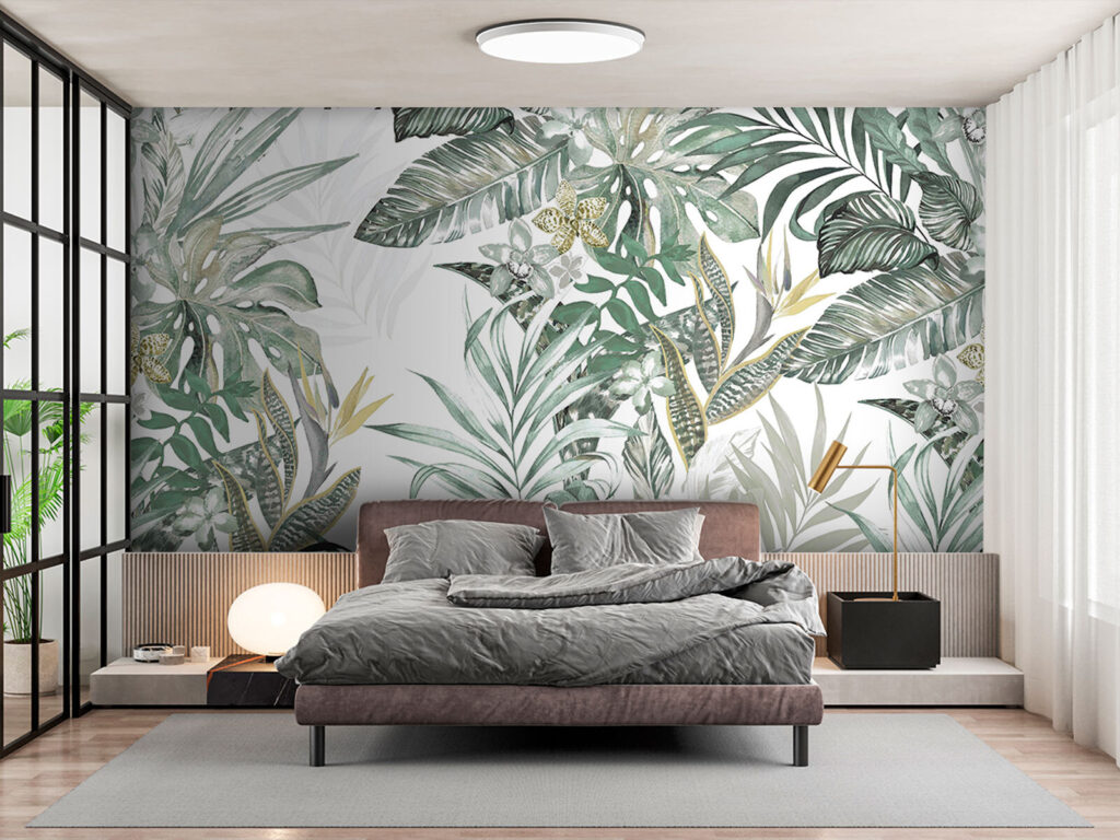 Tropische Blätter im Linienspiel in einem Interieur