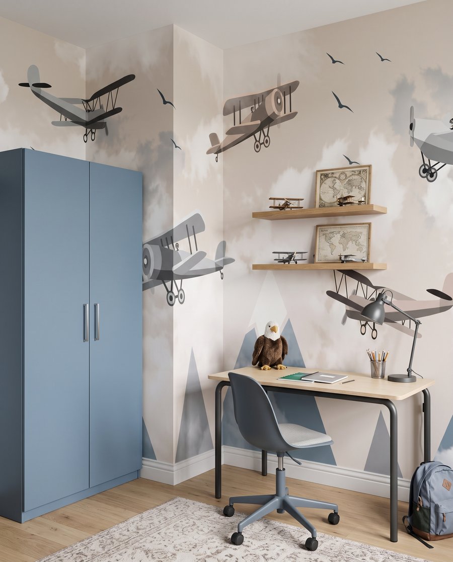 Flugzeuge über Schneegipfeln in einem Interieur