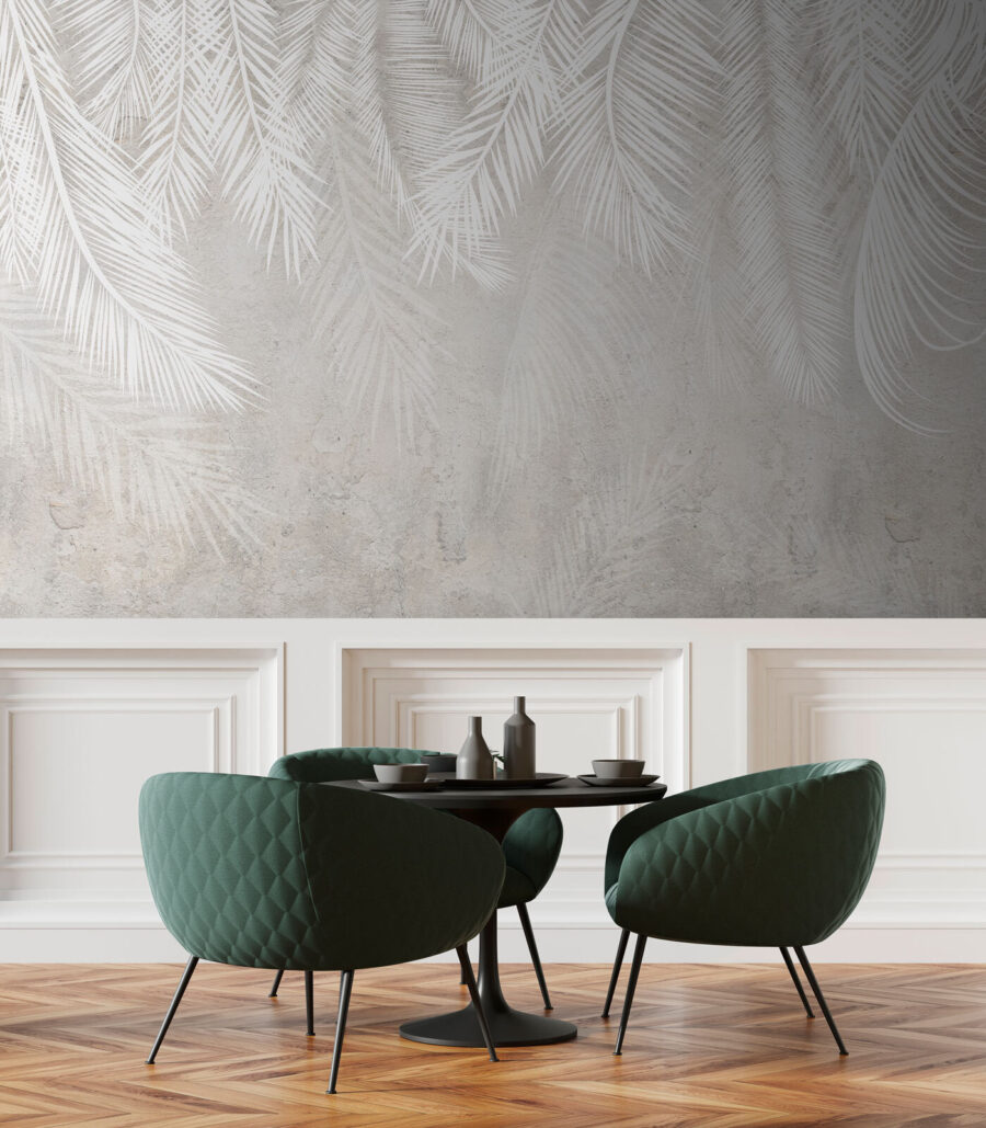 Weiße Palmwedel mit Patina in einem Interieur