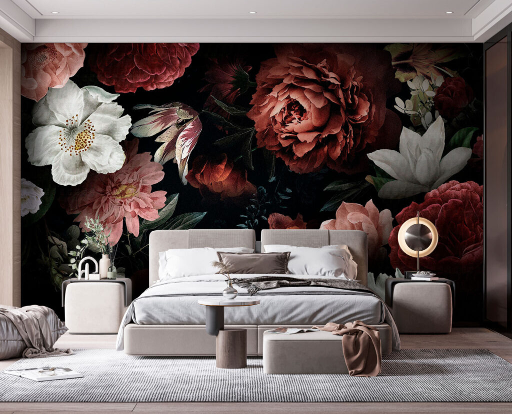 Blüten aus tiefem Schatten in einem Interieur