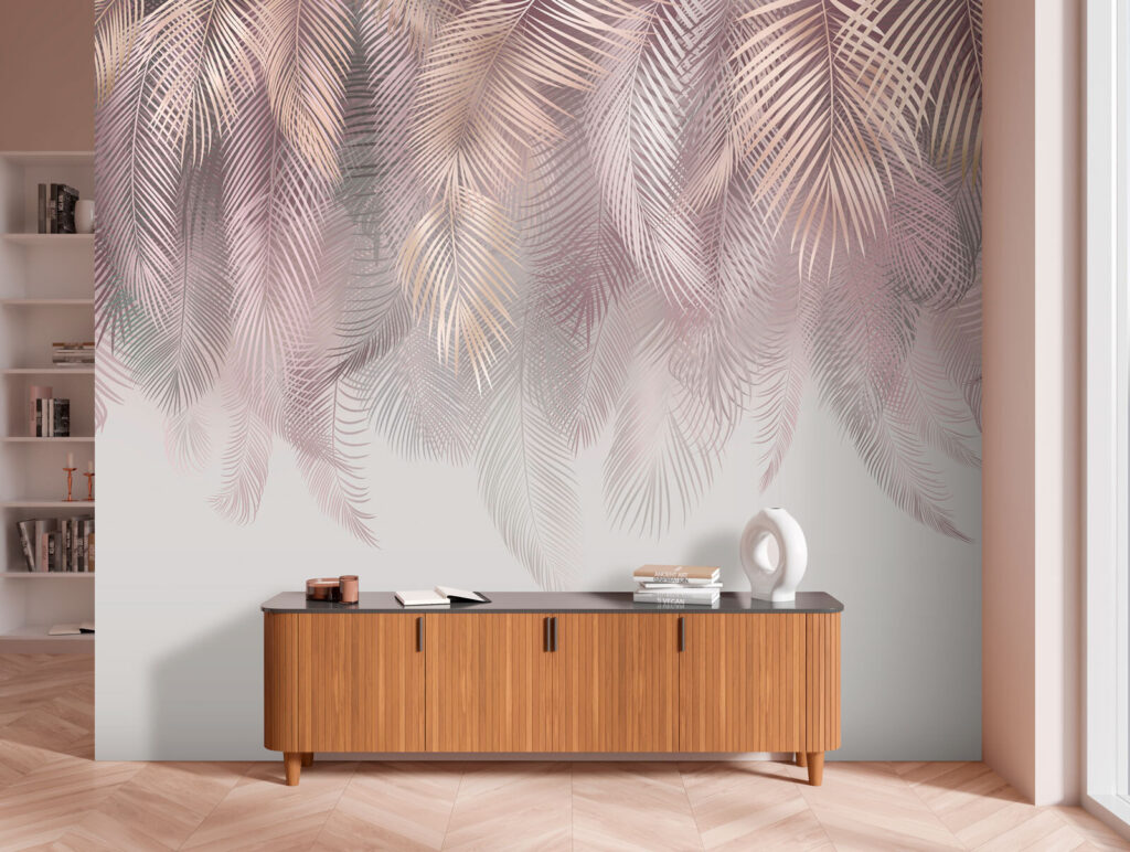 Palmwedel in Warmgrau in einem Interieur