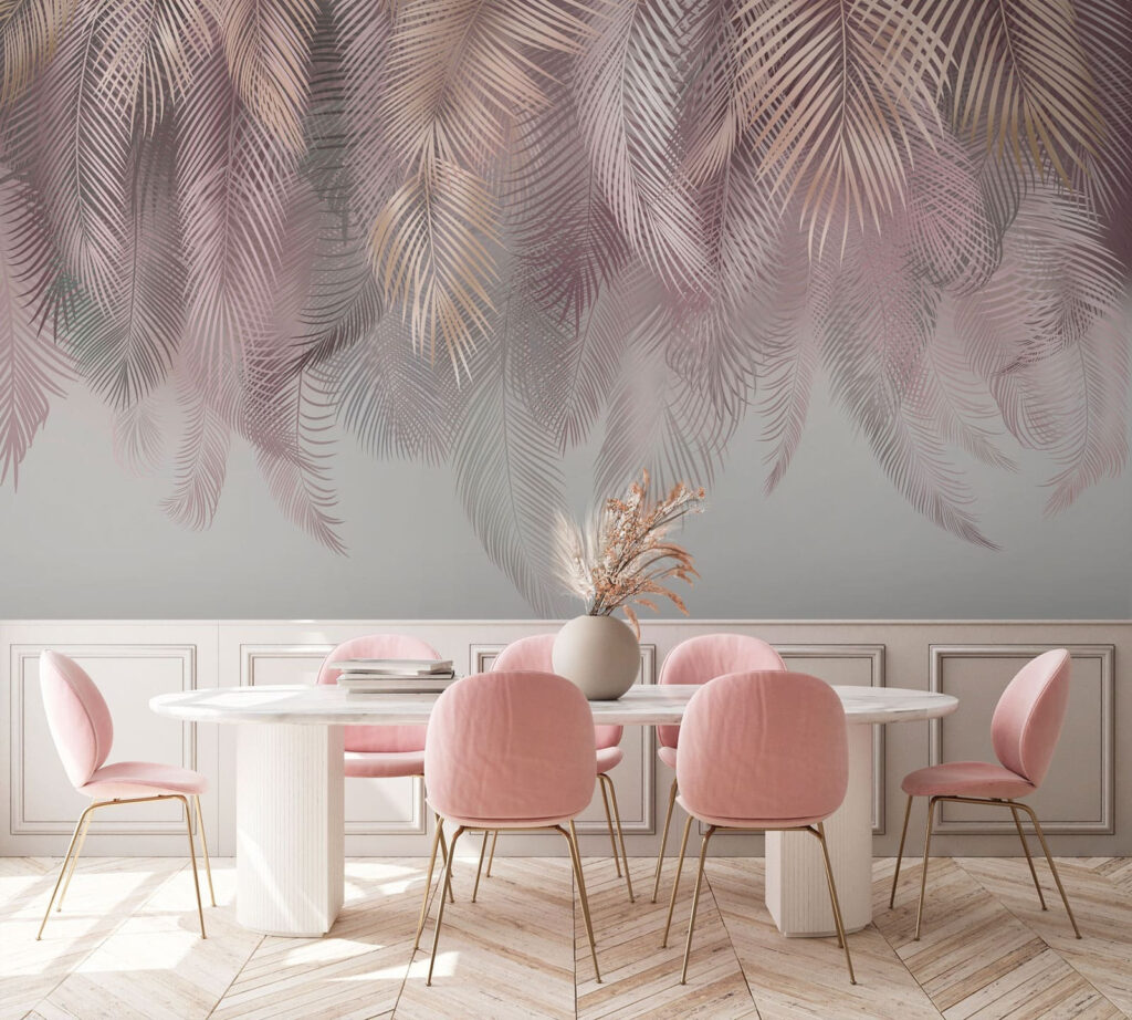 Palmwedel in Warmgrau in einem Interieur