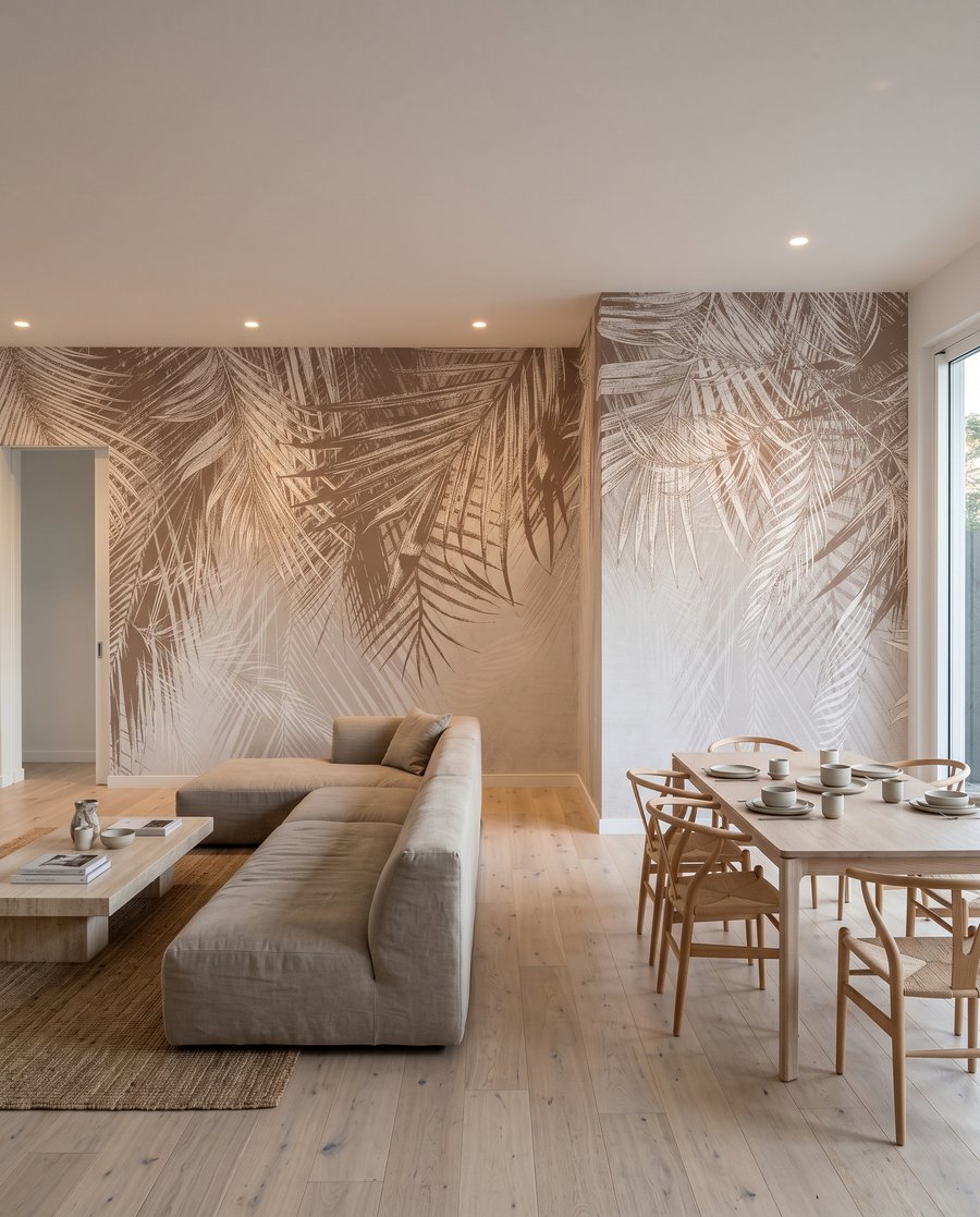 Palmzweige mit Lichtblicken in einem Interieur