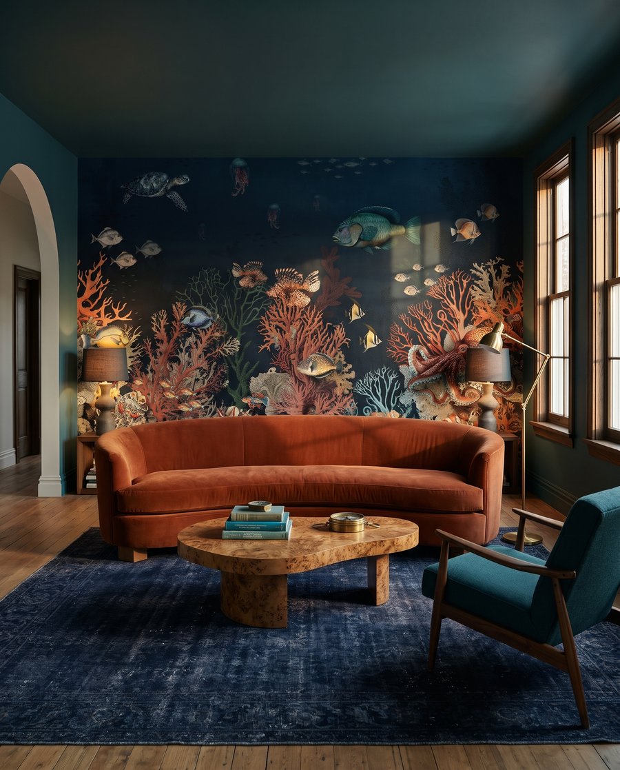 Riff in Tiefblau in einem Interieur