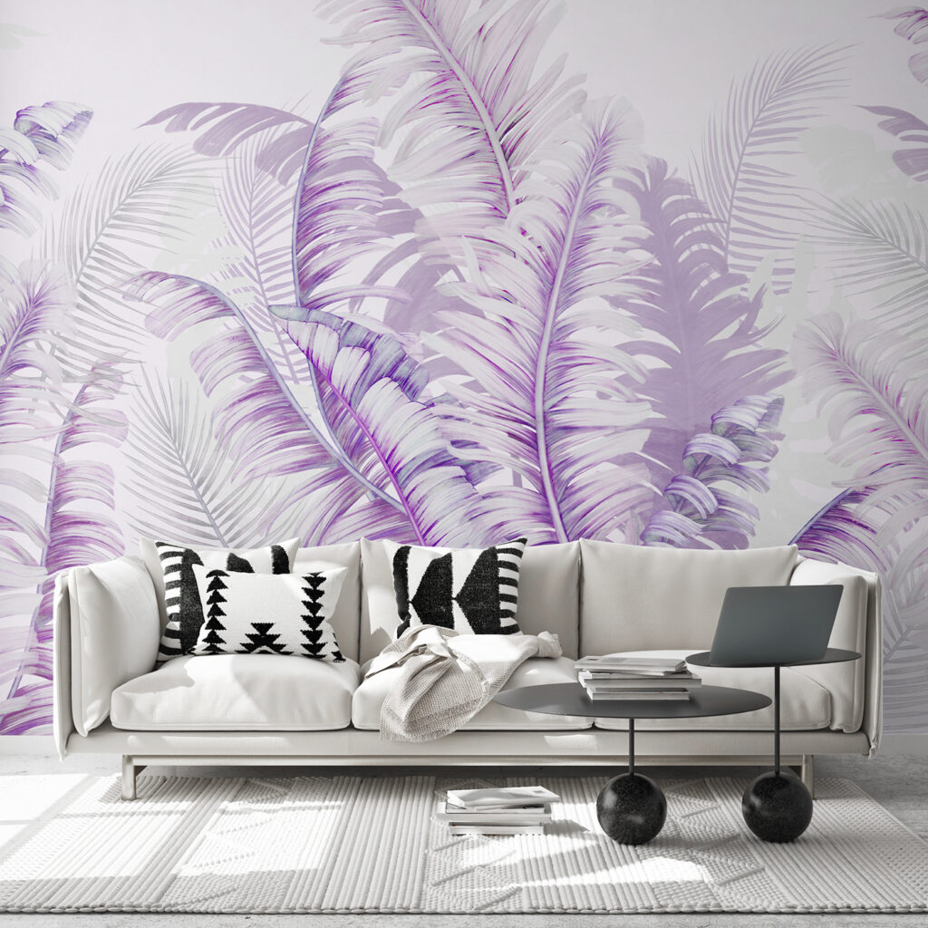 Palmwedel in feinen Farbschwüngen in einem Interieur