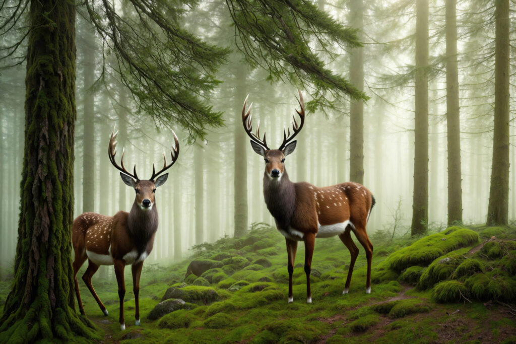 Zwei Hirsche im Wald — ganzes Design