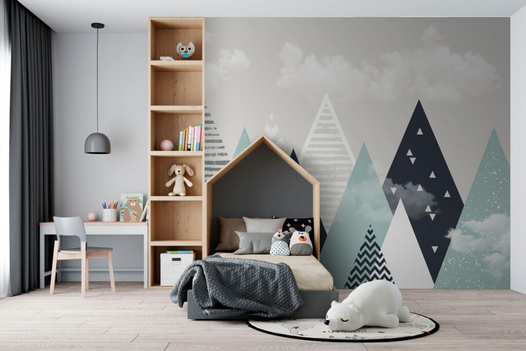 Gestreifte Gipfel unter Wolken in einem Interieur