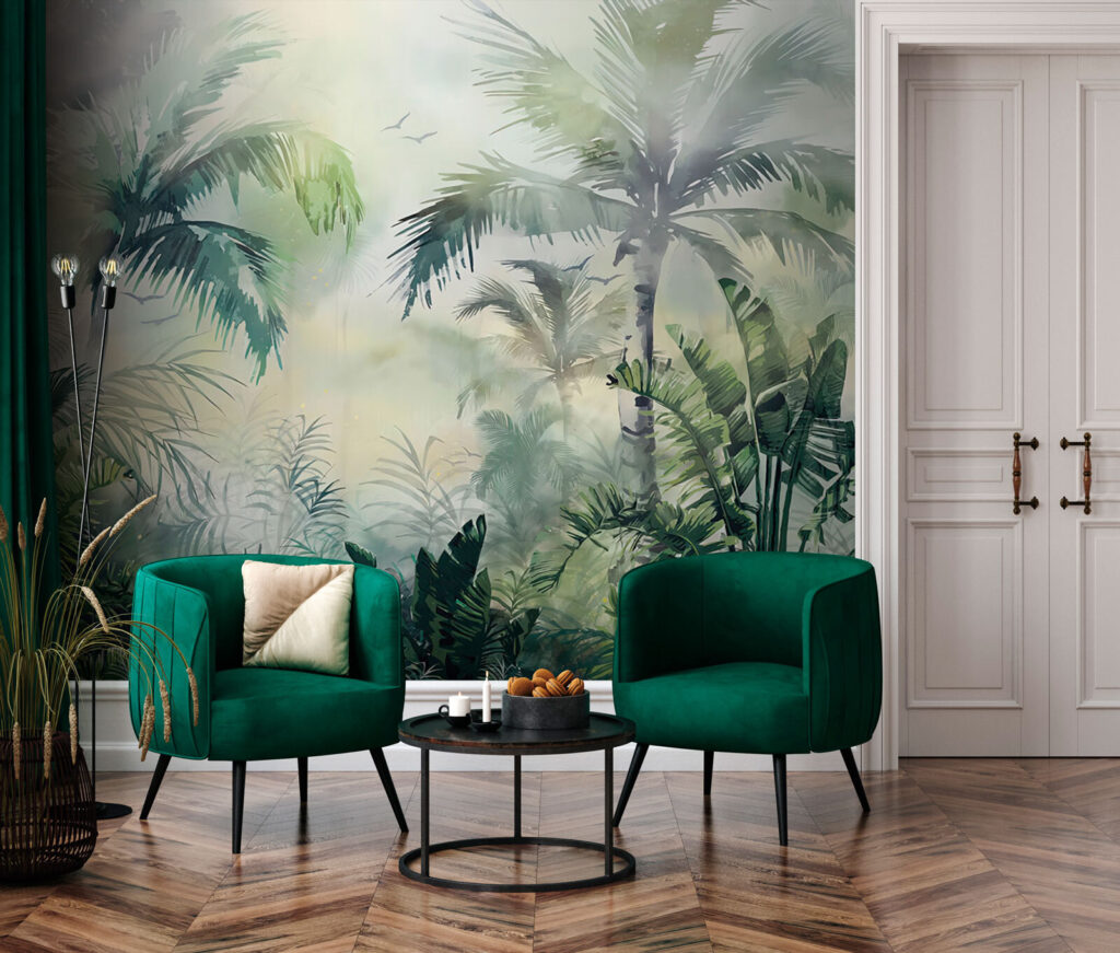 Dschungel in Zartgrün in einem Interieur