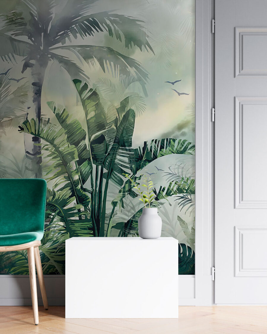 Dschungel in Zartgrün in einem Interieur