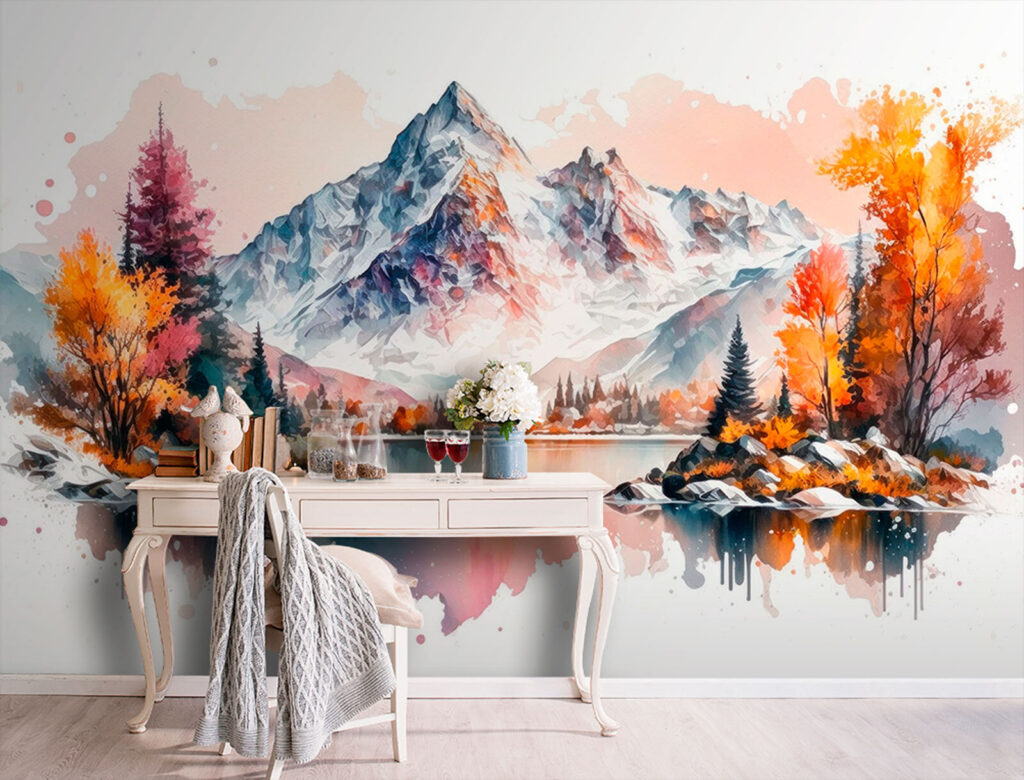 Herbstfarben am Bergsee in einem Interieur