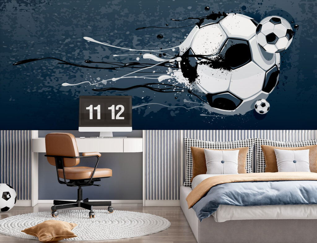 Fußball durch blaue Farbe in einem Interieur
