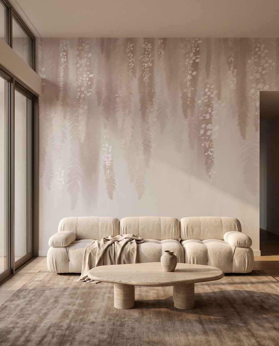 Blütengirlanden in Zartrosa in einem Interieur