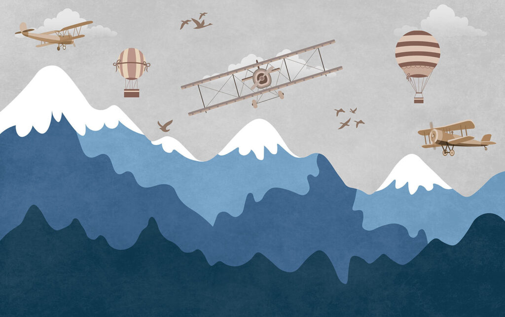 Flugzeug über den Bergen — ganzes Design