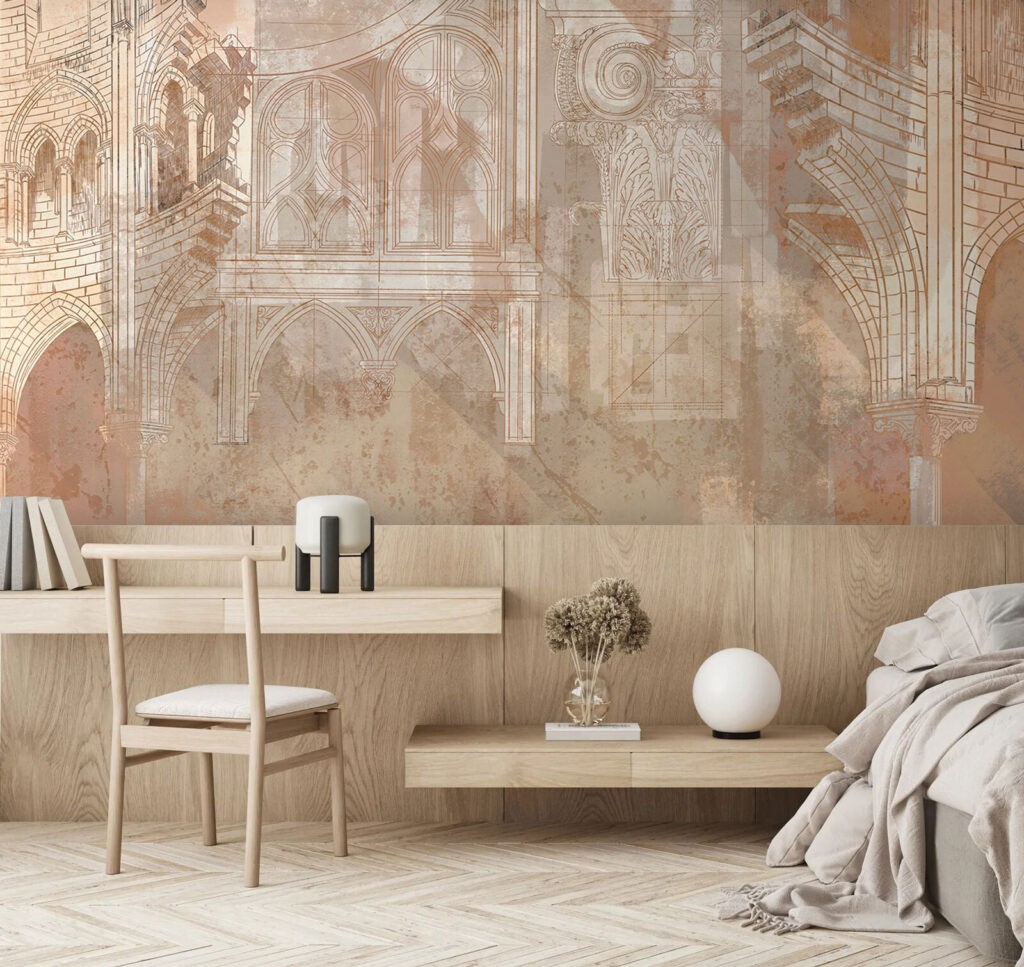 Skizzierte Kirche in einem Interieur