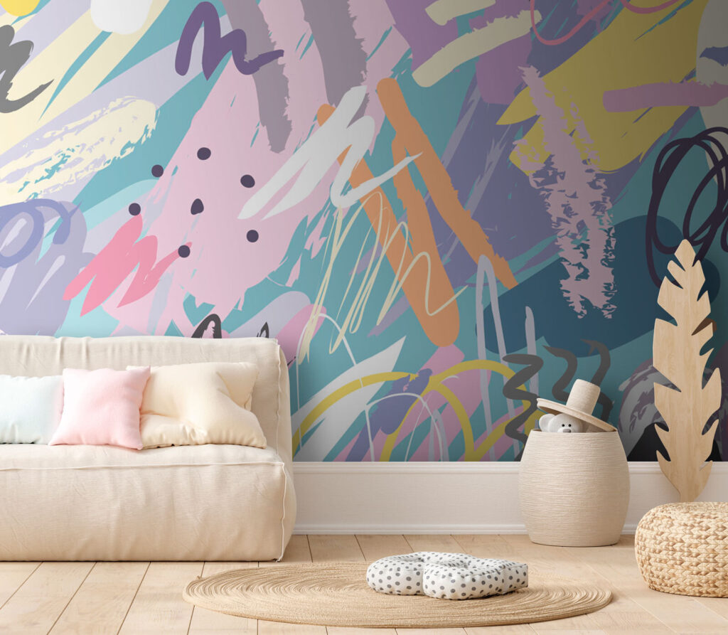 Pastellstriche in alle Richtungen in einem Interieur